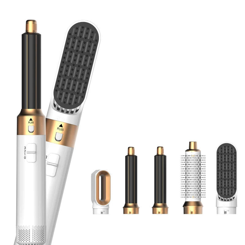 Hot Air Brush 5 in 1 Hair Dryer Set, Straightener Curler Styler Comb, Travel-Friendly Ionic Blow Dryer Brush hair straightener