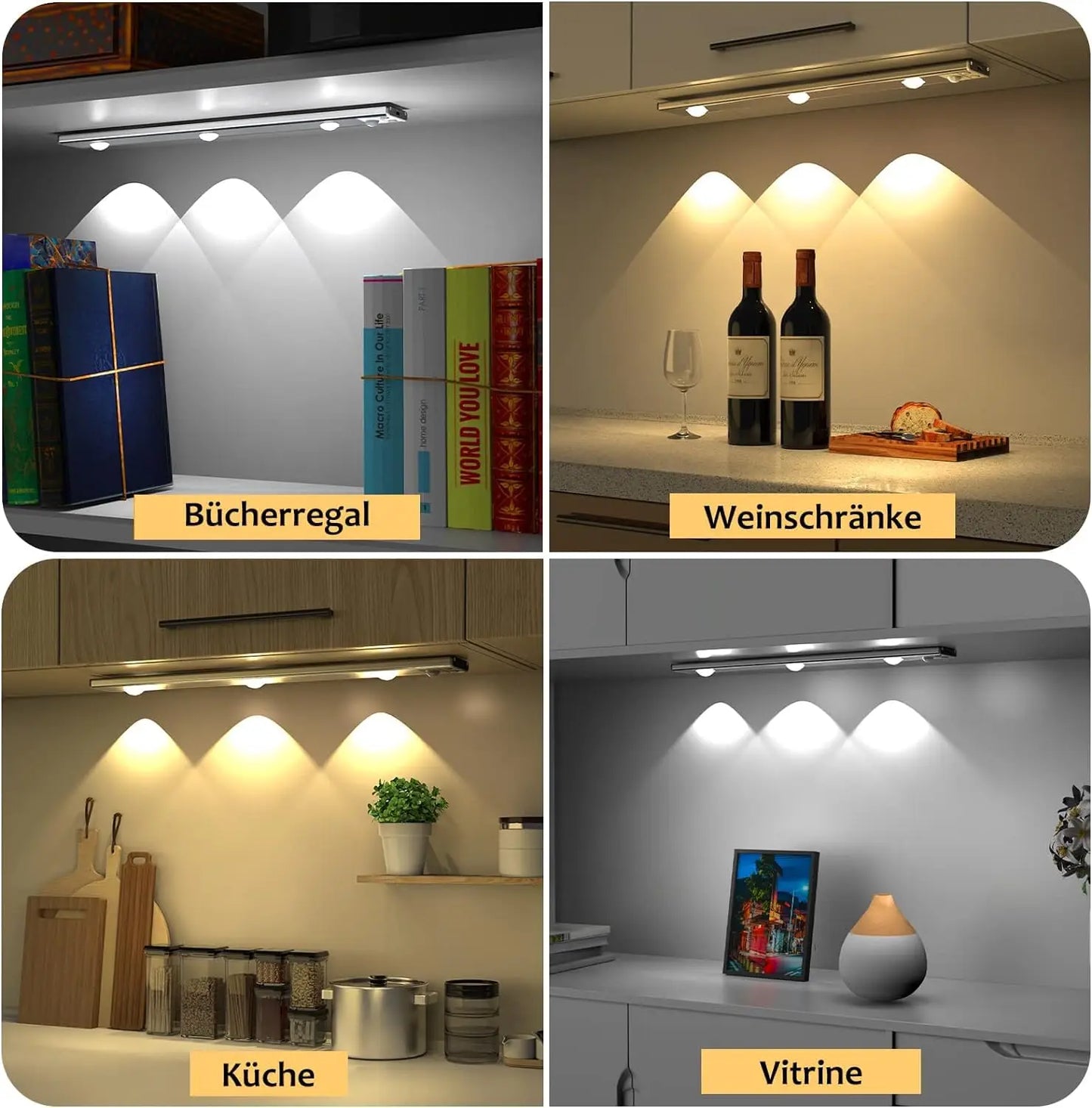Wireless Ultra Thin Motion Sensor LED Cabinet Light USB Rechargeable Dimmable Lamp 3 Colors for Kitchen Wardrobe Bedroom Stairs