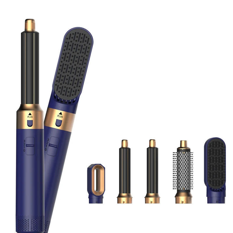 Hot Air Brush 5 in 1 Hair Dryer Set, Straightener Curler Styler Comb, Travel-Friendly Ionic Blow Dryer Brush hair straightener