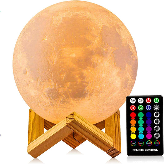 Moon Lamp 3D Printing 16 Colors Moon Light with Stand & Remote &Touch Control and USB Rechargeable, Best Birthday Thanksgiving Christmas Gifts for Baby Kids Lover (6 Inch)