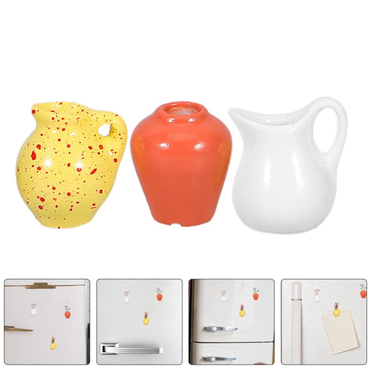3pcs Mini Vase Fridge Magnets Simulated Ceramic Tiny 3D Flower Pot Refrigerator Magnets For Kitchen Locker Office Decoration