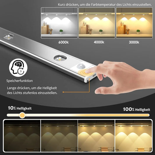 Wireless Ultra Thin Motion Sensor LED Cabinet Light USB Rechargeable Dimmable Lamp 3 Colors for Kitchen Wardrobe Bedroom Stairs