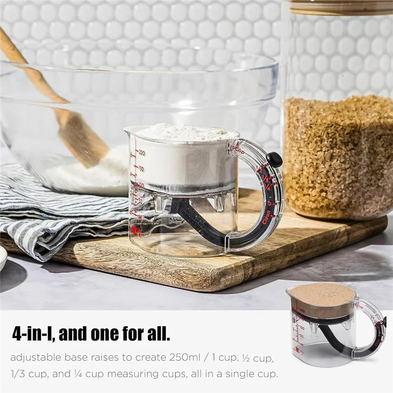 AAAN-Multi-Function 4-In-1 Adjustable Measuring Cup, Space-Saving Design With Seal Base, Easy To Clean No-Waste Solution