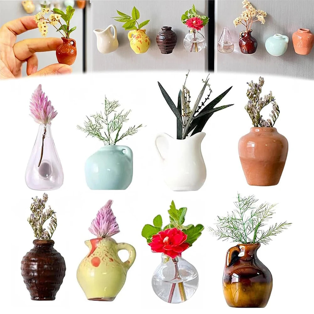 5/6/8pcs Mini Cute Ceramic Fridge Magnets Flowers Pot Refrigerator Magnetic 3D Vase Fridge Sticker For Home Kitchen Decoration