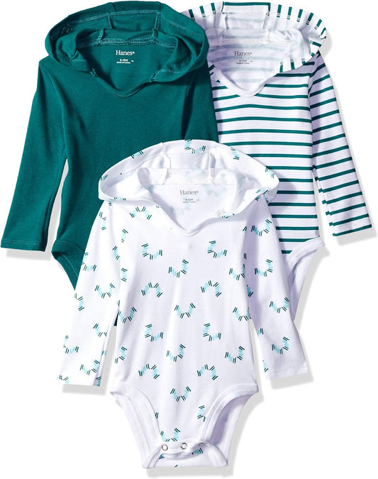 Baby Long Sleeve Bodysuit, Ultimate Bodysuit Hoodie Boys & Girls, 3-Pack