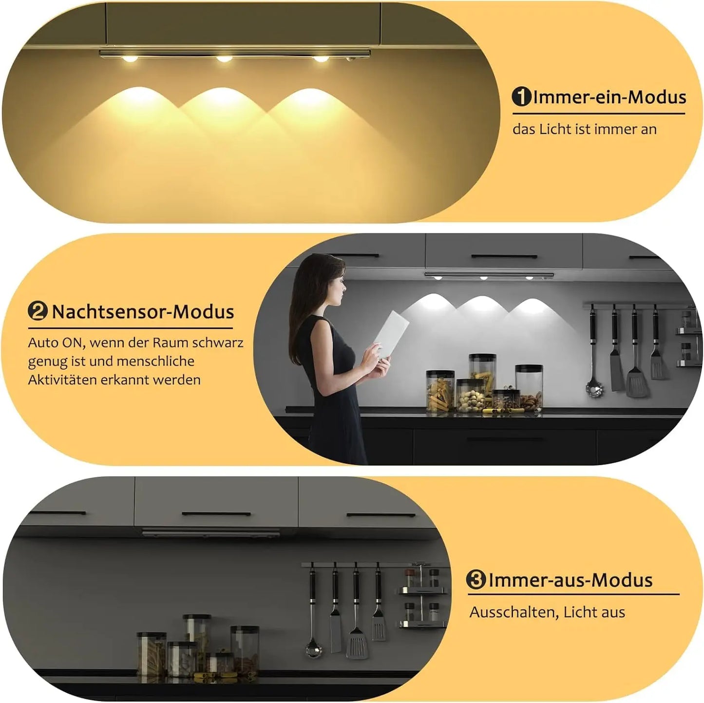Wireless Ultra Thin Motion Sensor LED Cabinet Light USB Rechargeable Dimmable Lamp 3 Colors for Kitchen Wardrobe Bedroom Stairs