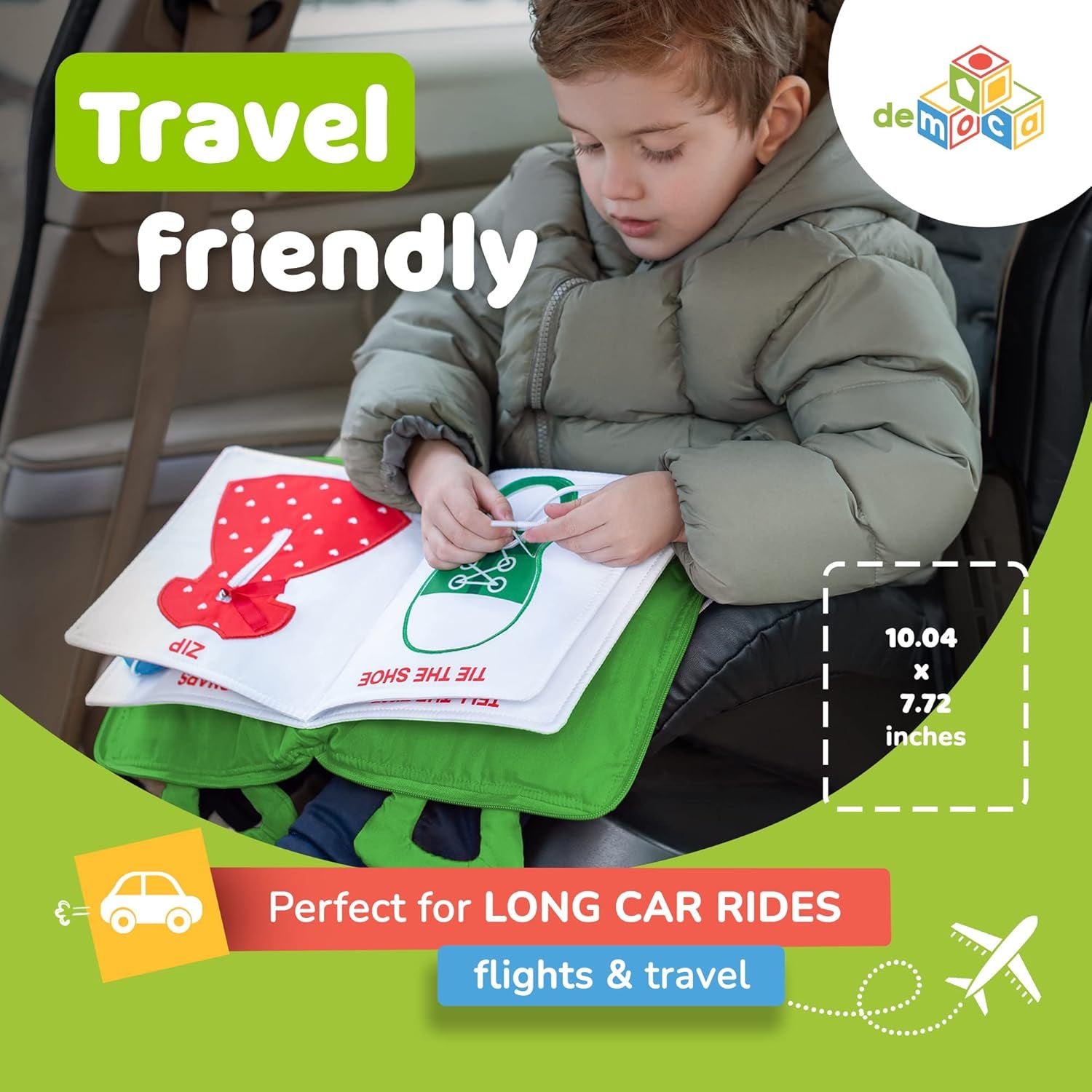 Montessori Busy Book Toddler Travel Toys 1-3 - Activity Quiet Book Airplane Travel Toys for Toddlers 1-3, Busy Board with Car and Plane Activities, Boys & Girls Birthday Gift