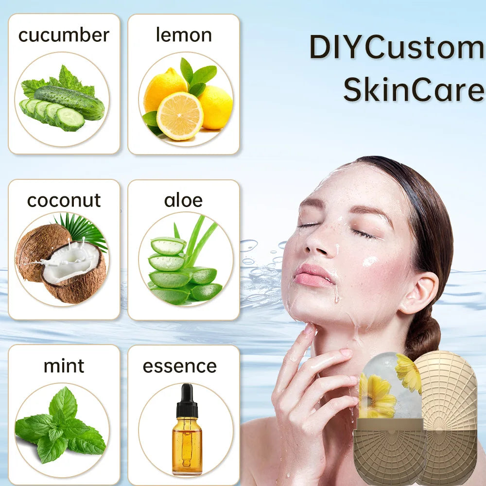 Ice Roller for Face Eyes Silicone Ice Mold Cooling Firming Facial Skin Ice Grid Leak-proof Reusable Massage Facial Care Tool