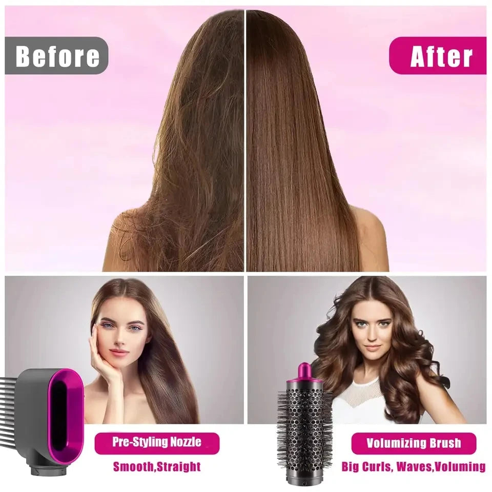 Hot Air Brush 5 in 1 Hair Dryer Set, Straightener Curler Styler Comb, Travel-Friendly Ionic Blow Dryer Brush hair straightener