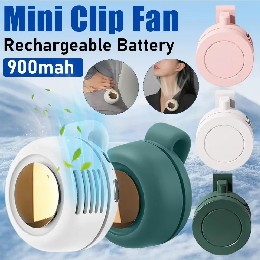 Outdoor Camping Mini Clip Fan Portable Bladeless Electric Fan 900mah Adjustable 3 Speeds Suspended Hanging Waist Neck Waist Fan