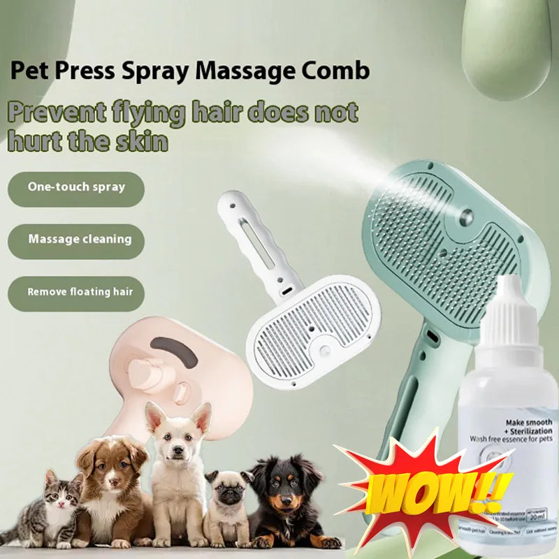Upgraded Pet Spray Grooming Comb With 20ml Essence Steamy Floating Hair Removal Cleaning Steam Brush For Dogs Cats Accessories