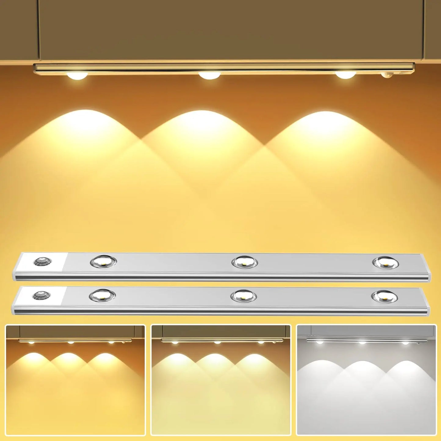 Wireless Ultra Thin Motion Sensor LED Cabinet Light USB Rechargeable Dimmable Lamp 3 Colors for Kitchen Wardrobe Bedroom Stairs