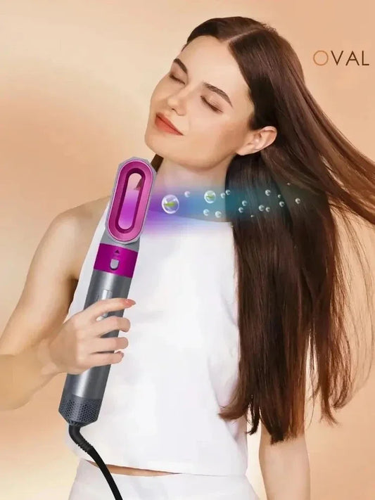 Hot Air Brush 5 in 1 Hair Dryer Set, Straightener Curler Styler Comb, Travel-Friendly Ionic Blow Dryer Brush hair straightener