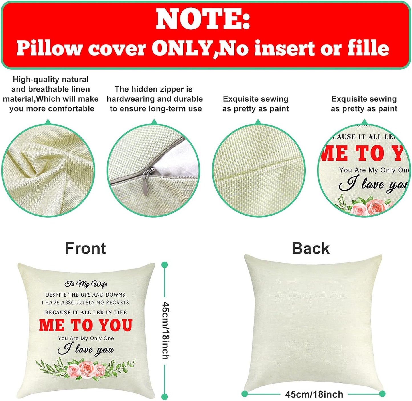 To My Wife Gifts Mothers Day Couple Pillowcase Valentines Day Gifts Anniversary Wedding Gifts for Her Throw Pillow Covers Wife Gifts from Husband Birthday Gifts Romantic Decorative Cushion Cover