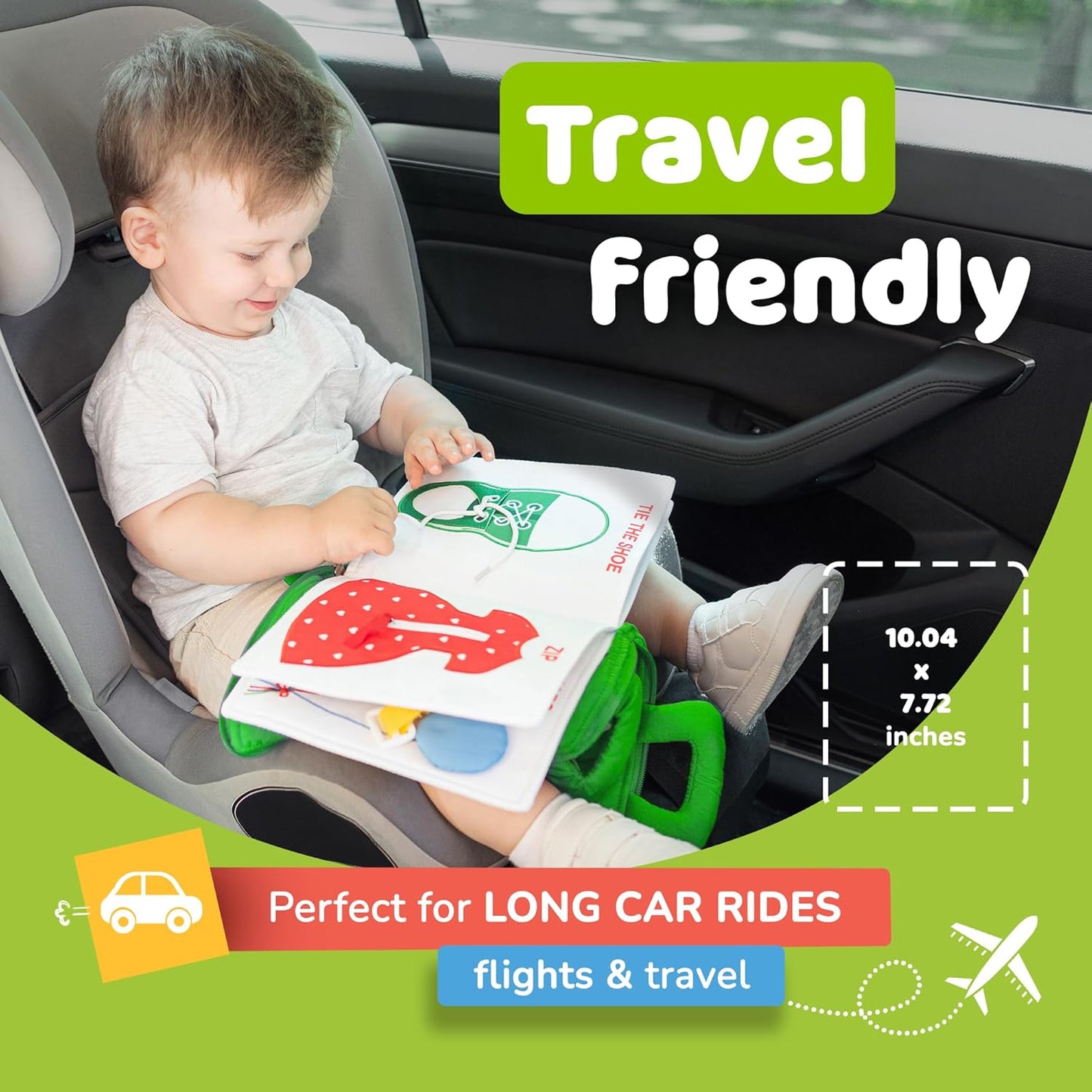 Montessori Busy Book Toddler Travel Toys 1-3 - Activity Quiet Book Airplane Travel Toys for Toddlers 1-3, Busy Board with Car and Plane Activities, Boys & Girls Birthday Gift