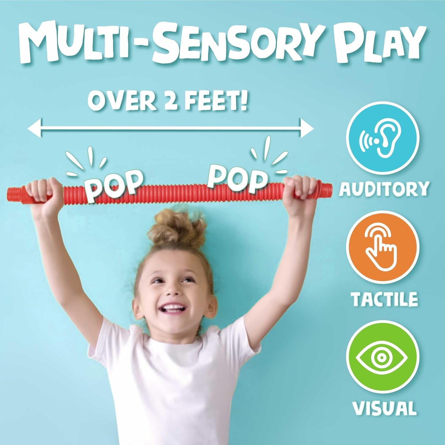 Pop Tubes – Large 8-Pack Fidget Toys – Poppin Pipes Sensory Toys for Toddlers and Kids, Fun Travel Toy for Fine Motor Skill Development