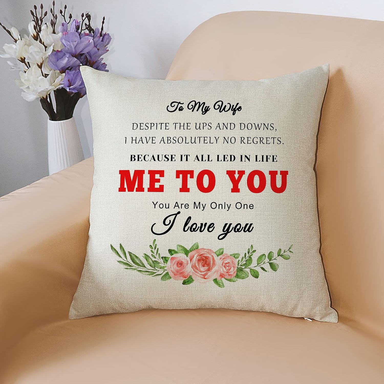 To My Wife Gifts Mothers Day Couple Pillowcase Valentines Day Gifts Anniversary Wedding Gifts for Her Throw Pillow Covers Wife Gifts from Husband Birthday Gifts Romantic Decorative Cushion Cover