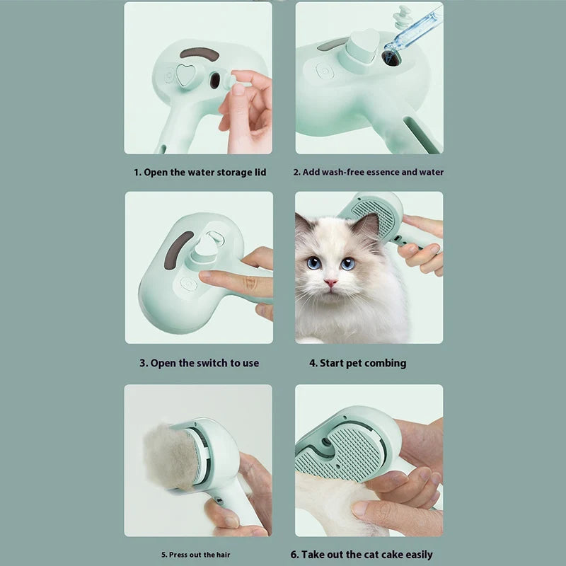 Upgraded Pet Spray Grooming Comb With 20ml Essence Steamy Floating Hair Removal Cleaning Steam Brush For Dogs Cats Accessories