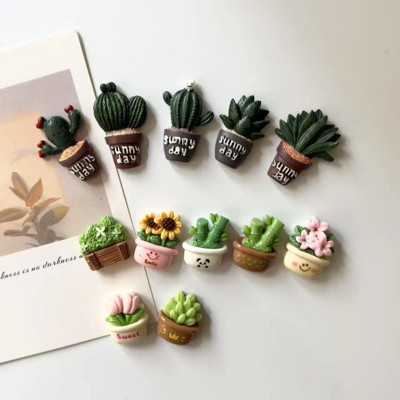 Mini Cactus Potted Plant Resin Fridge Magnet Home Decoration Magnet Photo Fixing Magnet