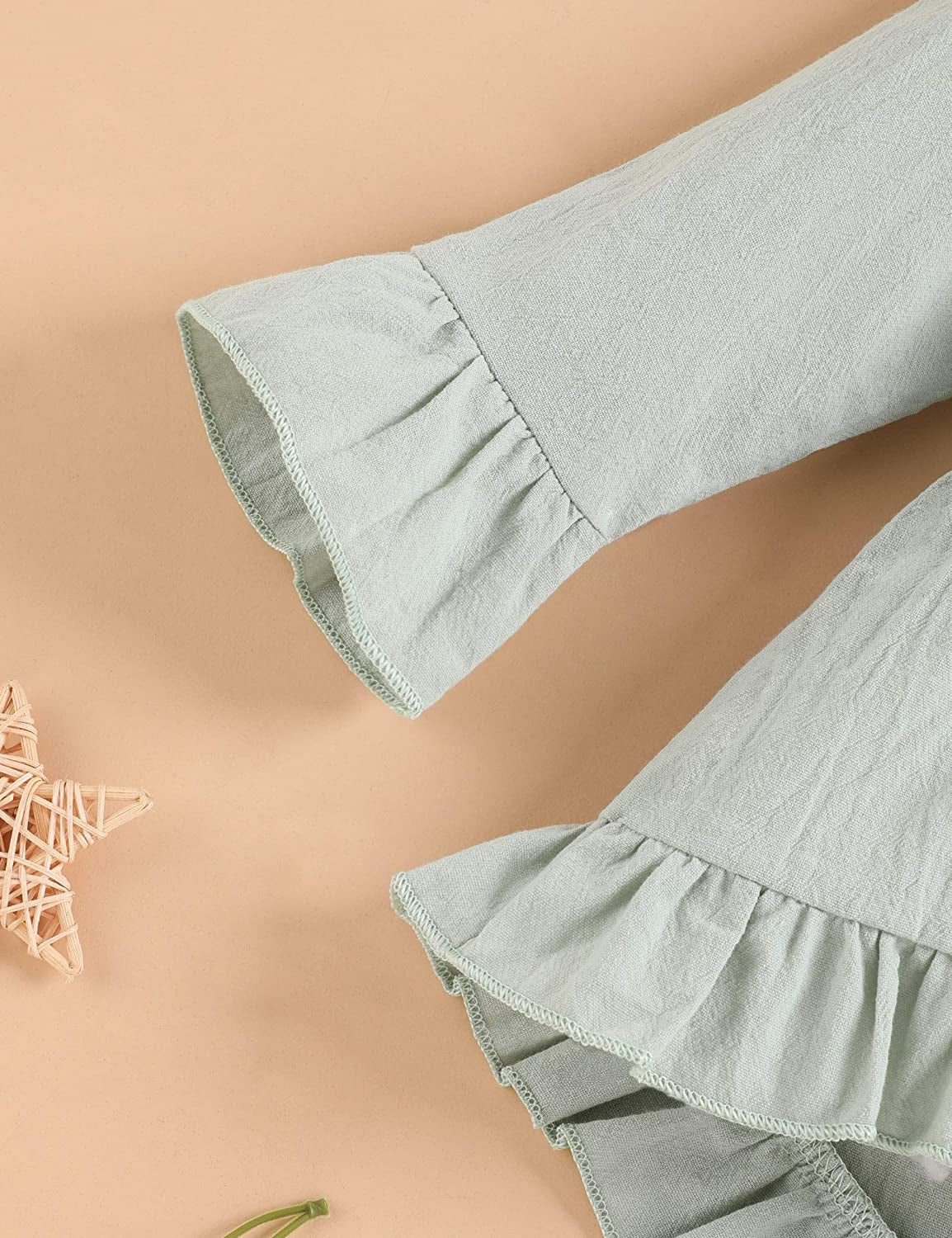 Toddler Baby Girl Clothes Cotton Linen Long Sleeve Ruffle Top and Ripped Jeans Outfit Sets